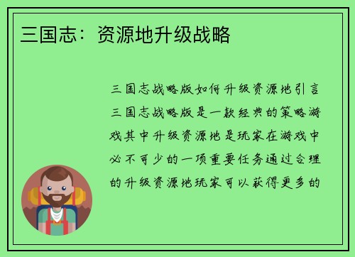 三国志：资源地升级战略